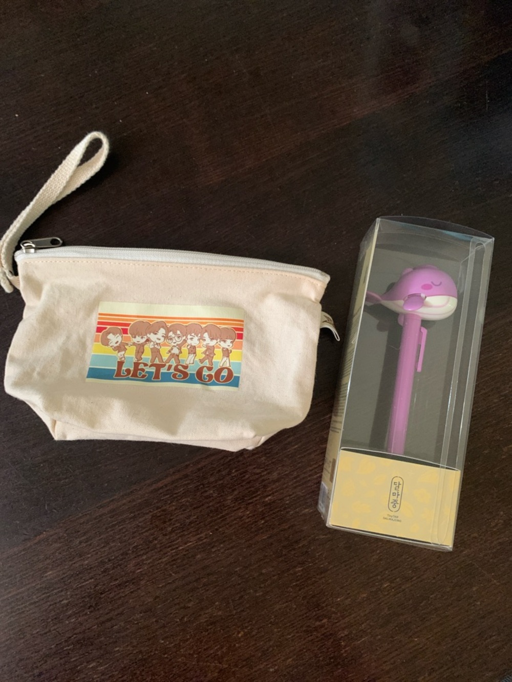 Official BigHit TinyTan Canvas Wristlet Pouch & NIB Whale Ballpoint Pen